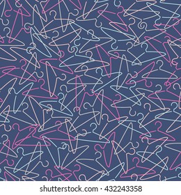 Vector seamless multicolor clothes hanger pattern on a dark background. Textile print