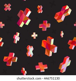 Vector Seamless Multicolor Cross Shape Dimensional Jumble Pattern. Abstract Geometric Print Design