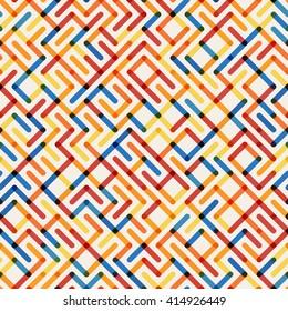 Vector Seamless Multicolor Geometric Line Maze Grid Irregular Pattern Abstract Background