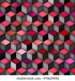 Vector Seamless Multicolor Gradient Cube Shape Rhombus Grid Geometric Pattern. Abstract Geometric Background Design