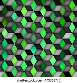 Vector Seamless Multicolor Gradient Cube Shape Rhombus Grid Pattern. Abstract Geometric Background Design