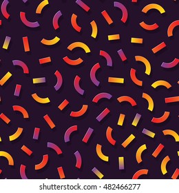 Vector Seamless Multicolor Memphis Style Lines Jumble Pattern. Abstract Geometric Background Design