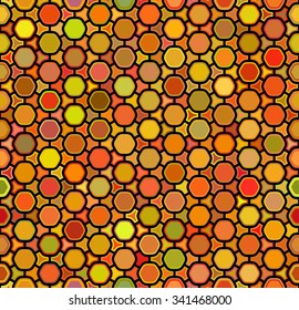 Vector Seamless Multicolor Orange Shades Rounded Hexagon Honeycomb Line Connected Grid Pattern Abstract Background