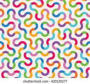 Vector Seamless Multicolor Tangled Rounded Stripes Geometric Pattern Abstract Background