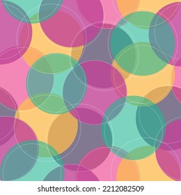 Vector seamless multicolored bubbles pattern. Geometric Child Pattern. Multicolor Seamless Polka Illustration. Colorful Round Print. Rainbow Polka Background.
