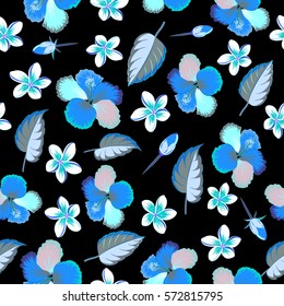 Vector seamless multicolored floral pattern. Hand drawn floral texture, multicolor decorative flowers on black background.