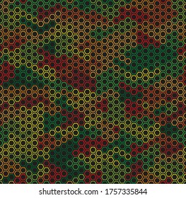 Vector seamless multicolored mosaic pattern. Graphic seamless pattern in red and green hues. Seamless honeycomb pattern.Pattern of colorful hexagons.