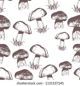 Vector seamless mushroom single-tone pattern