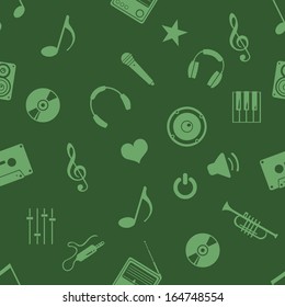 vector seamless music pattern on green background