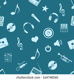 vector seamless music pattern on blue background