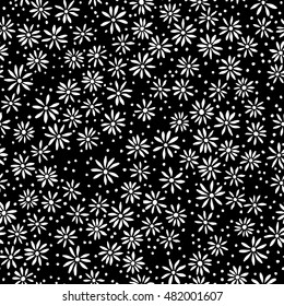 vector seamless naive minimalistic ditsy flower pattern, modern little daisy floral background print with dots