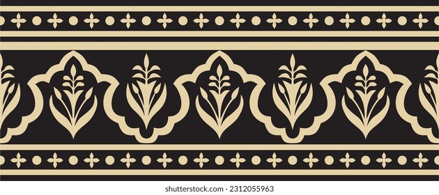 Vector seamless national gold and black ornament of ancient Persia. Iranian ethnic endless border, frame.
