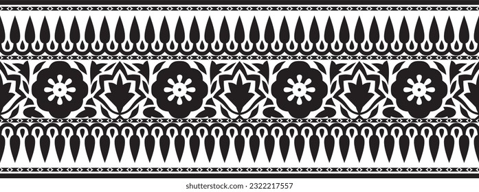 Vector seamless national Indian ornament. Monochrome black endless border, frame.
