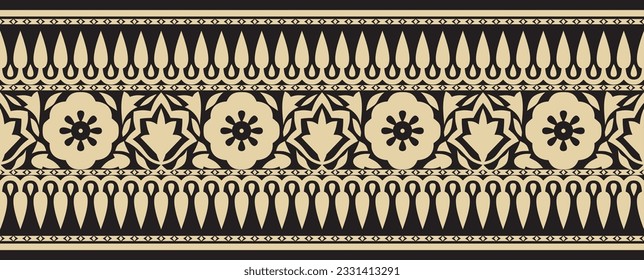 Vector seamless national Indian ornament. golden with black endless border, frame.
