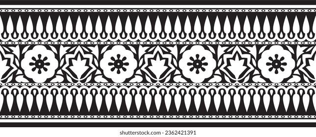 Vector seamless national Indian ornament. Monochrome black endless border, frame.
