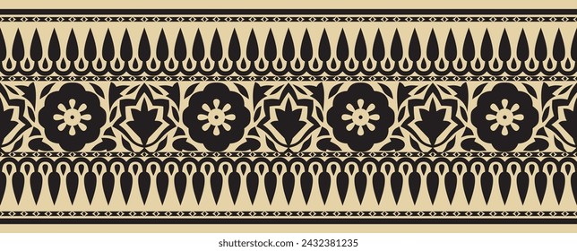 Vector seamless national Indian ornament. golden with black endless border, frame.
