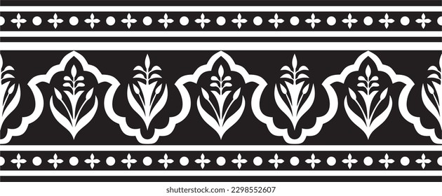 Vector seamless national monochrome black ornament of ancient Persia. Iranian ethnic endless border, frame.
