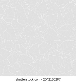 Vector seamless natural line texture with decor leaves. Grey background and white line.