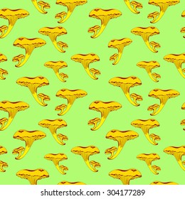 vector seamless natural pattern with hand-drawn forest yellow mushrooms