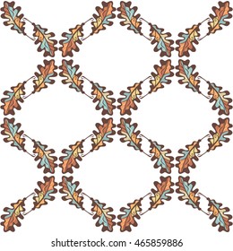Vector seamless nature pattern. Hand-drawn oak leaves on white background. Pastel boundless background.