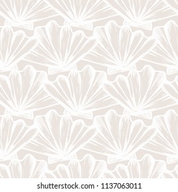 Vector seamless nautical pattern with shells in beige color. Abstract texture in ocean blue. Simple hand drawn design with shells. Vintage retro print for textile fabric wallpaper. Summer background