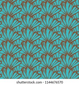 Vector seamless nautical pattern with shells in deep aqua. Abstract texture in ocean blue. Simple hand drawn design with shells. Vintage retro print for textile fabric wallpaper. Summer background