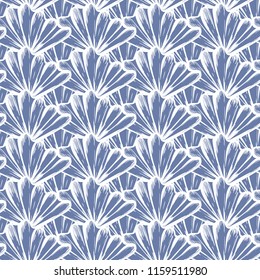 Vector seamless nautical pattern with shells in aqua color. Abstract texture in ocean blue. Simple hand drawn design with shells. Vintage retro print for textile fabric wallpaper. Summer background