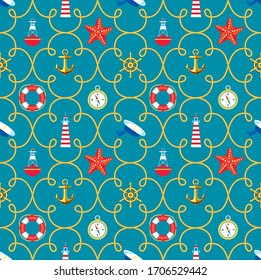 Vector seamless nautical sea pattern