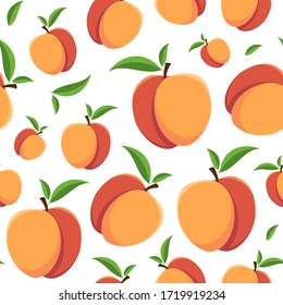 Vector seamless nectarine pattern on a white background. Bright fruit background