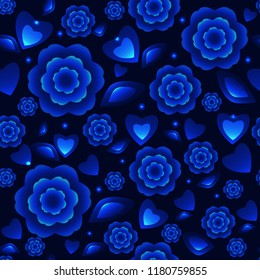 
vector seamless neon background, blue, flowers