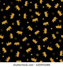 vector seamless New Year 2019 background with pigs and snowflakes