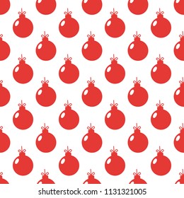 Vector seamless new year or christmas pattern with red balls isolated on white background