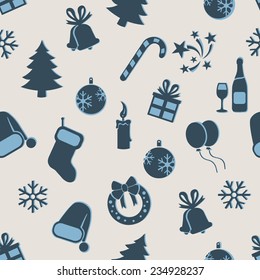 Vector Seamless New Year and Christmas Pattern on LIght Gray Background