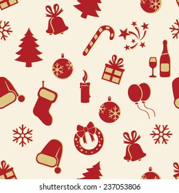 Vector Seamless New Year and Christmas Pattern on Beige Background