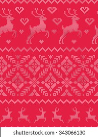 Vector seamless nordic ornament knitted pattern with deer