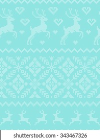 Vector seamless nordic ornament knitted pattern with deers