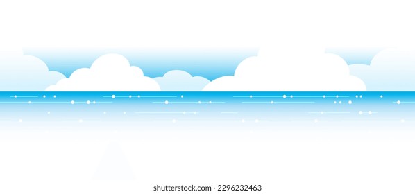 Vector Seamless Ocean View Background With Blue Sky, Horizon, And White Clouds. Horizontally Repeatable.