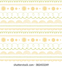 Vector seamless olive green and orange colors pattern on white background. 