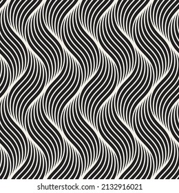 Vector seamless op-art wavy lines pattern. Repeating geometric stripes texture. Stylish monochrome background design.