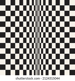 Vector seamless optical illusion pattern. Repeating geometric checkered square elements. Stylish monochrome Op-Art background design.