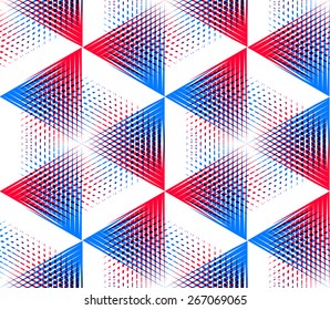 Vector seamless optical ornamental pattern with three-dimensional geometric figures. Intertwine colored EPS10 composition.