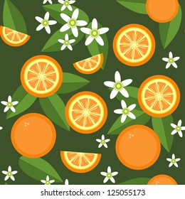 Vector. Seamless orange fruit and flowers texture 545