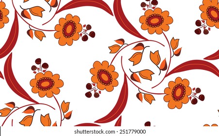 Vector seamless orange red floral on a white background.