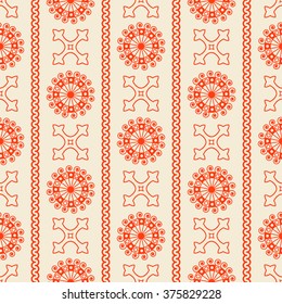Vector seamless orange vintage ornamental pattern on beige background. Vector illustration