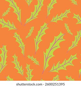 Vector Seamless Orange and Yellow Vibrant Folk Floral Pattern
