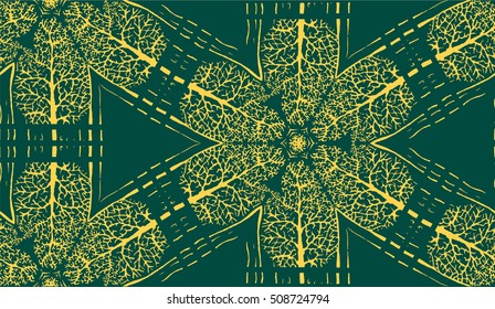 Vector Seamless Organic Rounded Lines And Drips Floral Patterns In Green and Yellow Colors Abstract Background