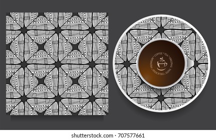 vector seamless orient floral pattern with cup and plate. russian design