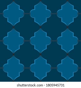 Patrón azul marrón oriental sin vectores con efecto brillante. Fondo bohemio, árabe para baldosas, suelos, papel de pared o diseño de embalajes. 