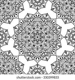 Vector seamless oriental pattern on a white background. Stylized ornament of mandalas. Template for carpet, shawl, wallpaper, textiles, cushions, tapestry.