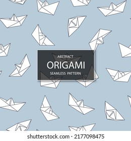 Vector Seamless Origami Paper Pattern With Geometric Ships. Decorative Delicate Blue Background. Abstract Creative Endless Print.